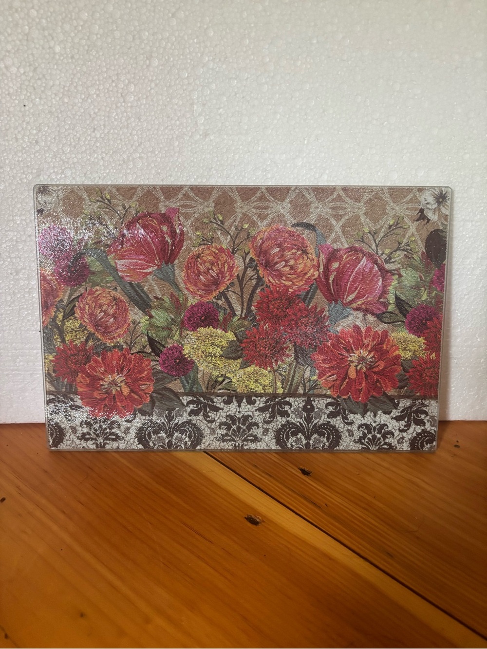 Floral Glass Cutting Board Counter Saver Trivet Kitchen Decor